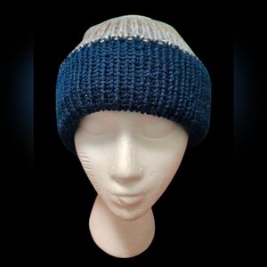 Blue and White Knit Beanie